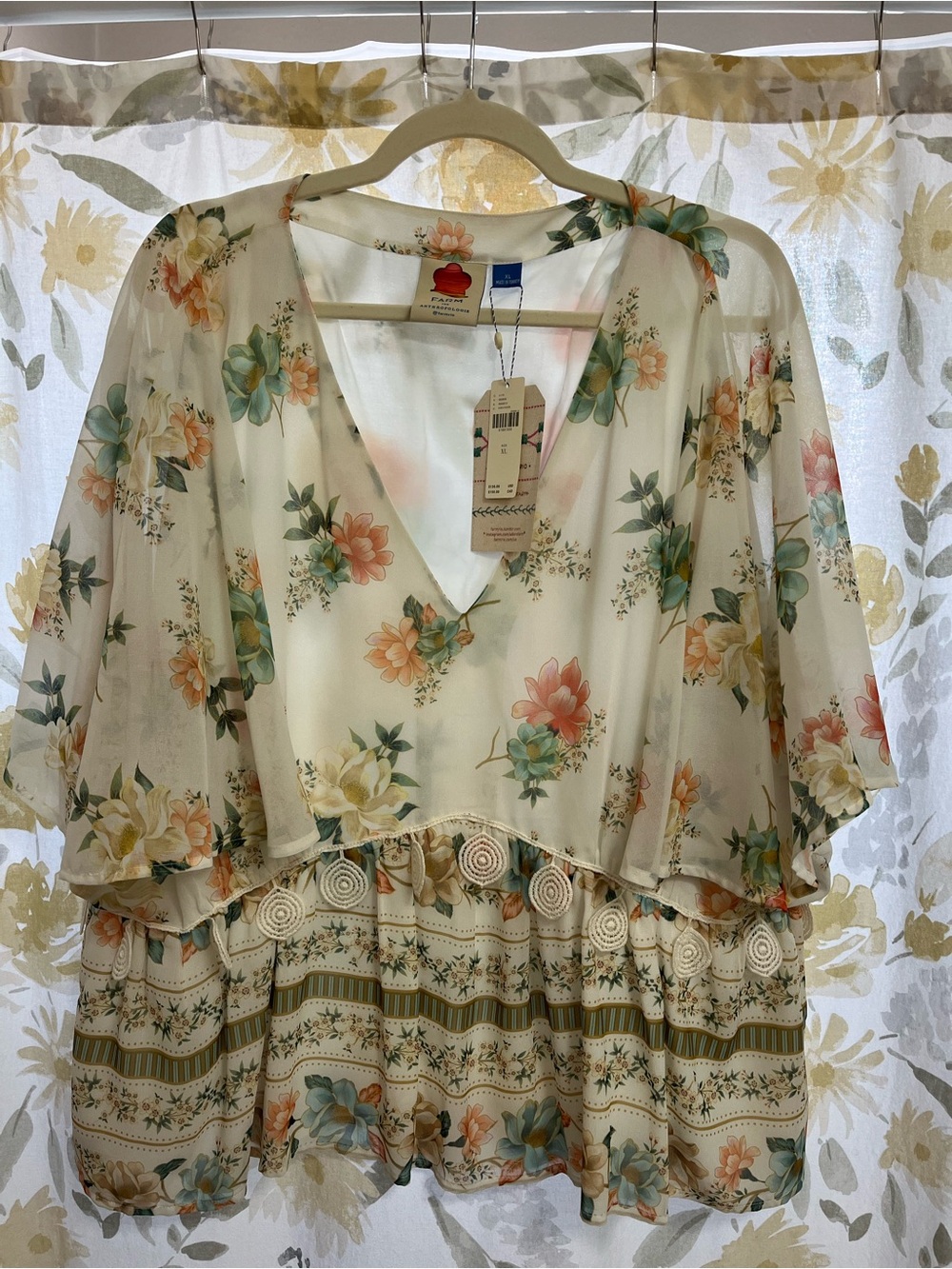 Floral V-Neck Layered Blouse in Cream